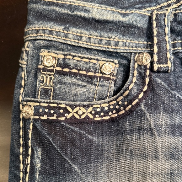 Miss Me Blue Boot Cut Jeans with White Stitching - Picture 6 of 8